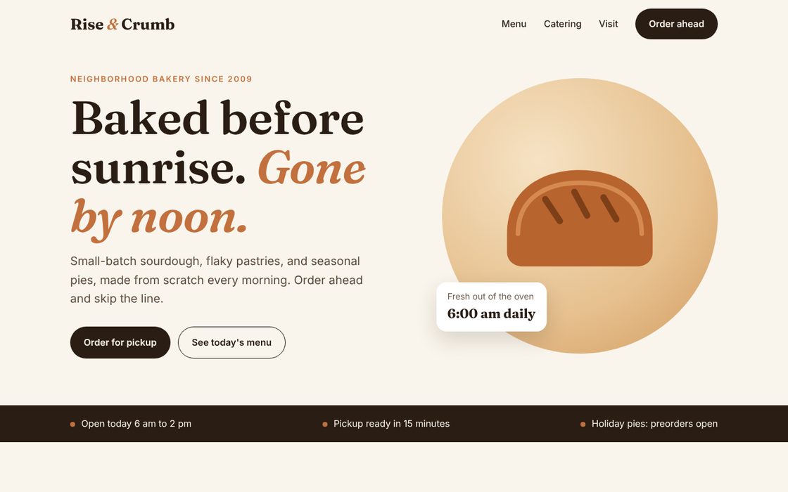 Rise & Crumb Bakery refreshed website