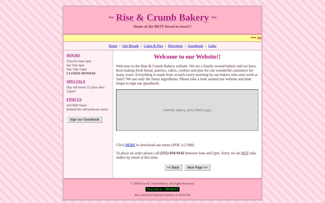 Rise & Crumb Bakery old website